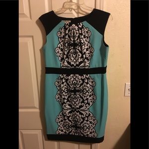 Black/turquoise with black filigree pattern dress
